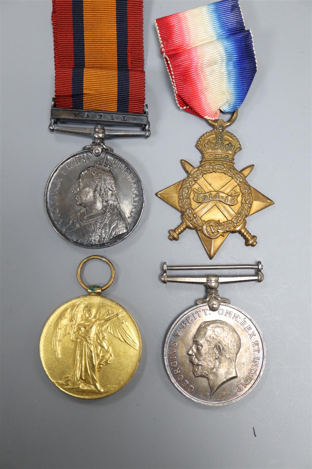 A medal group to Pte. C. England, W. Surrey Regt., comprising Queens South Africa medal with Natal clasp